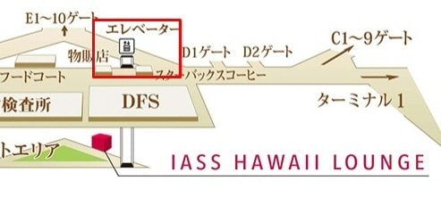 「IASS ハワイラウンジ」がある場所を示したマップ