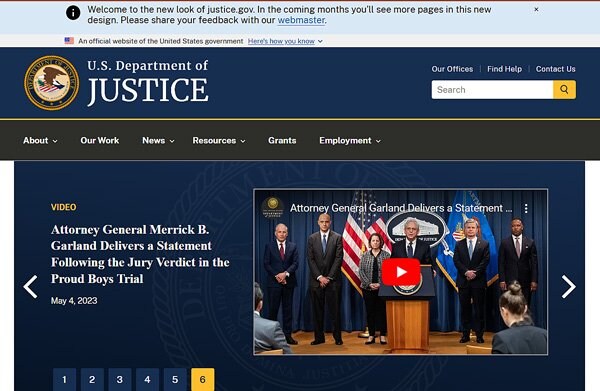 アメリカ司法省の公式サイト