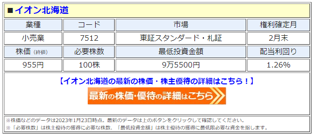 イオン北海道（7512）、株主優待の配布区分を変更！200株以上で
