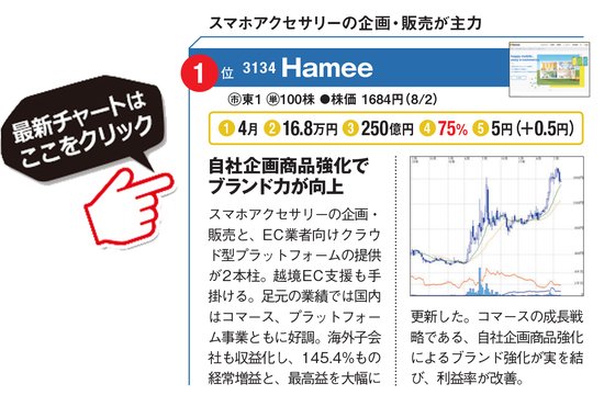 Hamee（3134）の最新株価チャートはこちら！