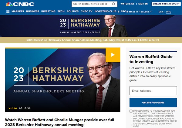 バークシャー・ハザウェイの株主総会配信サイト（米CNBC）